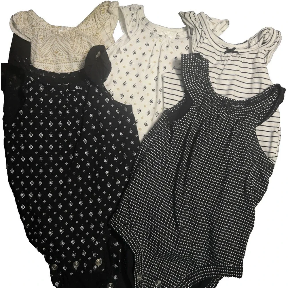 NEW Carters 5pc Set -Newborn-3m Baby Girl Dressy Romper Polkadots Stripes